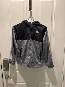Adidas Zip Up Jacket Hoodie Sweater Black Gray Medium 10-12 - Picture 1 of 8