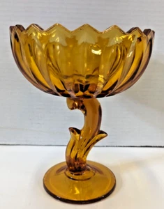 Indiana Glass Amber Compote Lotus Blossom Candy Dish 7.5" Pedestal Bowl Vintage - Picture 1 of 6