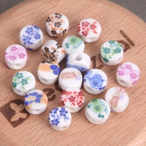 Lote de 20 cuentas sueltas artesanales de porcelana de cerámica de porcelana planas redondas de 8,5 mm - Imagen 1 de 14