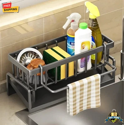Organizador compacto de fregadero de estante de especias montado en grifo con estante de drenaje de almacenamiento Foto 1 de 4