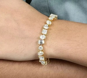 Multi Shape Lab Created Diamond Tennis Bracelet 14K Yellow Gold Over 8.00 Ct - Picture 1 of 1