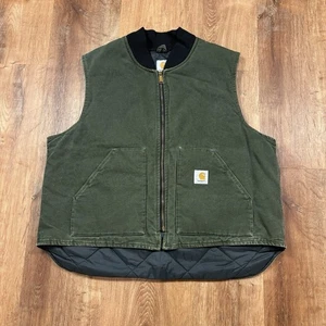 Chaleco Chaqueta Vintage Carhartt Verde Desteñido Para Hombres XL Edredón Forrado Abeto Cremallera Completa - Imagen 1 de 5