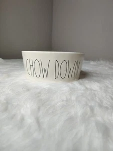 Rae Dunn CHOW DOWN Dog Bowl Pet Dish XL 8" White Artisan by Magenta - Picture 1 of 5