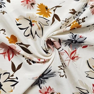 54'' Wide White Floral Natural Silk Cotton Fabric Mulberry Silk Dress Material - Picture 1 of 6