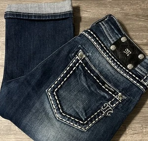 Miss Me Mid Rise Thick Stitched Dark Wash Boyfriend Cuffed Capri SZ 28 (31x23) - Picture 1 of 10
