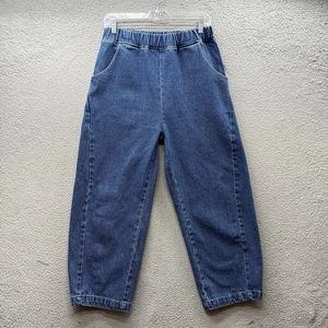 Le Bon Shoppe Arc Pants Blue Denim Jeans Barrel Leg Pull On Stretch Waist Size M - Picture 1 of 13