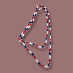 Vintage Necklace Red White Blue Acrylic Foldover Clasp 54 Inch - Picture 1 of 6