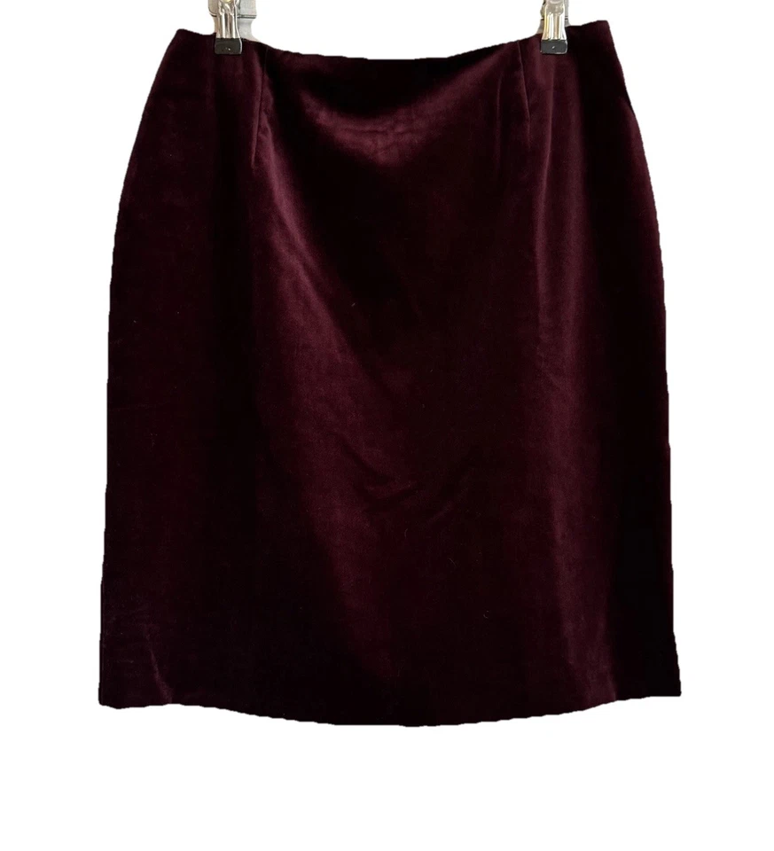 Laura Ashley Skirt Burgundy Velvet Knee Length Straight Pencil Size 12 - Image 1 of 4