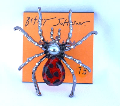 Anillo grande araña de Halloween Betsey Johnson tono plata cuerpo rojo y negro Foto 1 de 4
