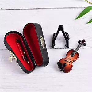 Miniature Violin Case Bow Musical Instrument Gift Collection Tiny Small Wooden - Picture 1 of 6