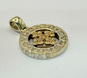 14K Solid White/Yellow Gold Bvlgari with Genuine Diamonds Round Pendant 585 14ct - Picture 1 of 4