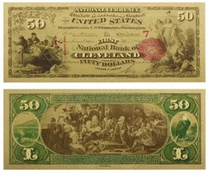 BILLETE BANCO NACIONAL DE ESTADOS UNIDOS $50 DÓLARES ESTADOUNIDENSES CLEVELAND OHIO LÁMINA DE ORO NUEVO COMO NUEVO - Imagen 1 de 1