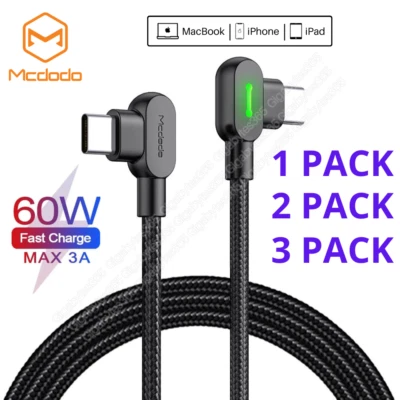 1-3X 90° Elbow USB C to USB C Cable 60W PD Fast Charging For iPhone 15 Pro Max - Image 1 of 4