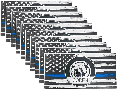 COLISPAR 10Pcs Thin Blue Line Flag Car Sticker Decal, Police Support American Flag Bumper