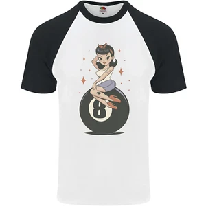 8-Ball Pool Pinup Mens S/S Baseball T-Shirt - Picture 1 of 50