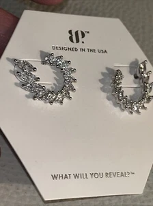 NEW Bomb Party Earrings "Take A Stand, Gorgeous" RBP7426 Diamond CZ Rhodium - Picture 1 of 4