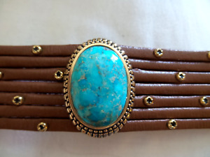 BARSE LEATHER SNAP BRACELET WITH TURQUOISE CENTER STONE