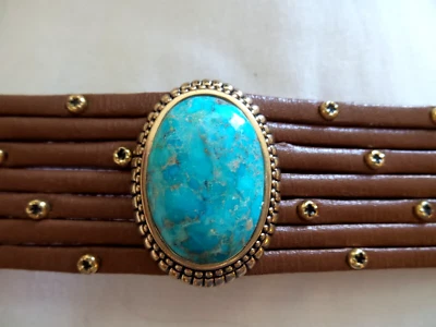 BARSE LEATHER SNAP BRACELET WITH TURQUOISE CENTER STONE - Image 1 of 4