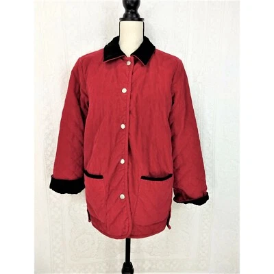 Abrigo Denim Co Reversible Talla Mediana Negro Rojo Acolchado Pana Invierno Broches de presión Foto 1 de 4