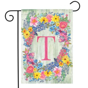 Briarwood Lane Spring Monogram Letter T Garden Flag - Picture 1 of 4