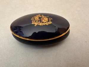Limoges France - Cobalt Blue with Gold Trim - Oval Trinket Box - Approx 4" x 2" - Picture 1 of 7