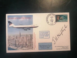 1989 Boeing 747 Cover WINGS ACROSS THE WORLD, firmata Cap. James H Nightingale - Foto 1 di 3