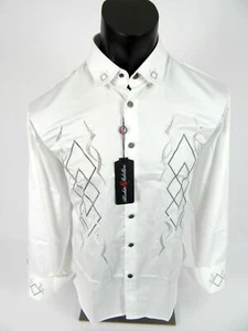 Mens Shirt White Western Embroidered Snap Up VERSUS Absolute Rebellion - Picture 1 of 6