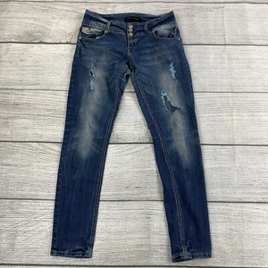 Twenty One Black Rue 21 Jeans Women Size 7 / 8 R Distressed Denim Pants Stretch - Foto 1 di 13