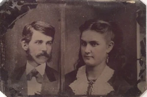 Antica foto americana insolita doppia tinta foto di giovane uomo e signora - Foto 1 di 2