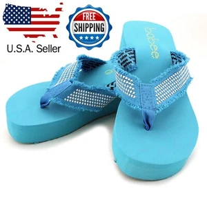 NEW !!! Bobee Turquoise Womens EVA Platform Wedge Sandal Flip Flop Thong Slipper - Picture 1 of 7