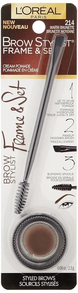 L'Oreal Paris Brow Stylist Frame & Set Cream Pomade 214 WARM BRUNETTE New - Image 1 of 1