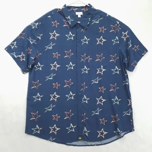 Lularoe Shirt Mens 2XL Blue Patriotic Stars Short Sleeve Button-Up - Picture 1 of 11