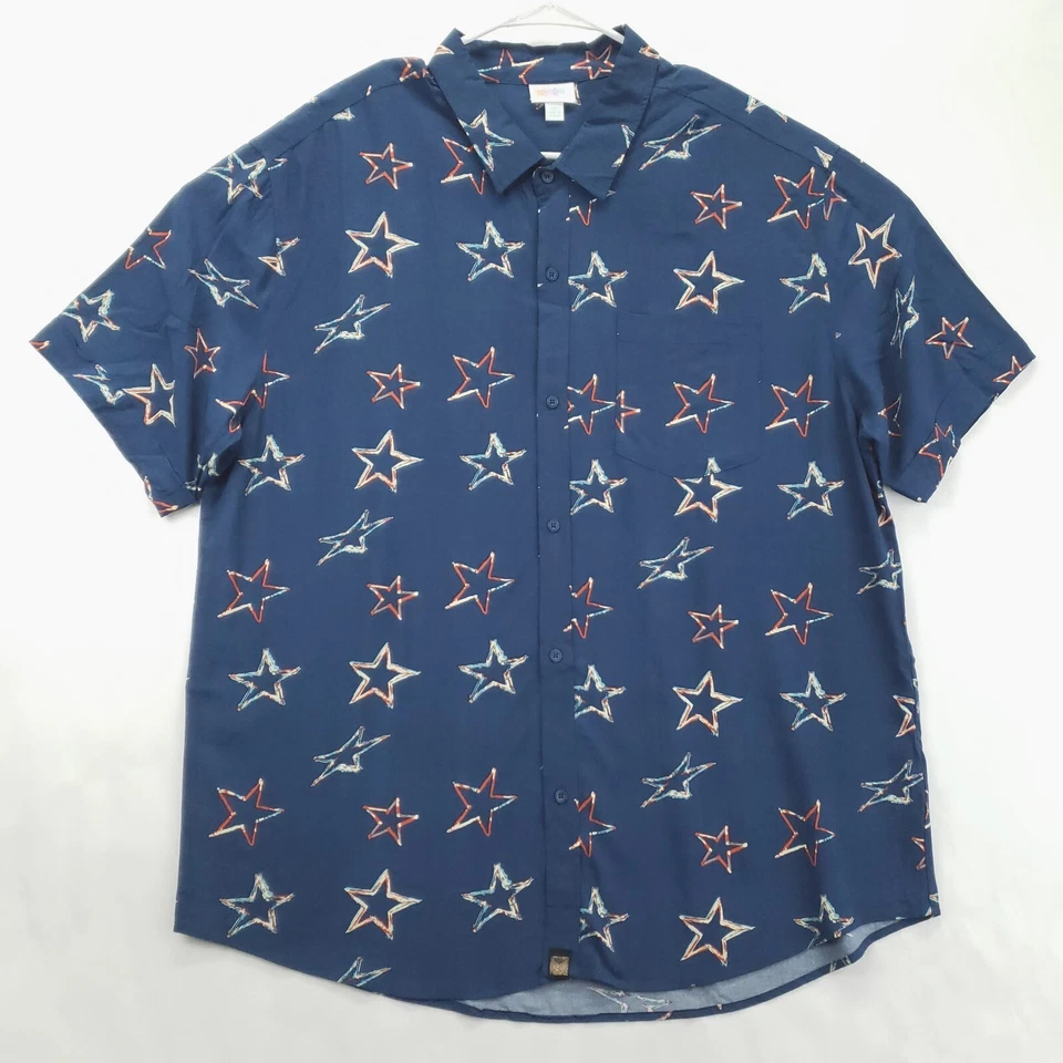 Lularoe Shirt Mens 2XL Blue Patriotic Stars Short Sleeve Button-Up - Image 1 of 4