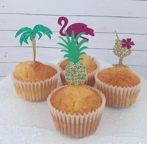 Tropical Party Cupcake Toppers, Jungle Flamingo Theme - Picture 1 of 6