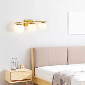 Vanity Wall Light Fixture Industrial Rustic Milk White & Gold Farmhouse Bathroom - Picture 1 of 15