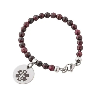 Pulsera de identificación médica de lujo joyería de alerta damas granate mujeres cuentas puchero personalizado Foto 1 de 4