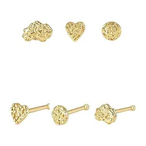 14K Gold Nugget nose ring 22 GA 7mm Bone End Nose Ring Piercing 1 piece. - Picture 1 of 15
