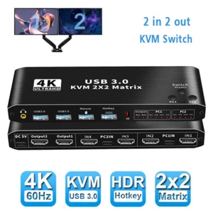 4K 60Hz 2x2 HDMI Matrix KVM Switch Audio Extractor Splitter Dual Monitor Display - Picture 1 of 18