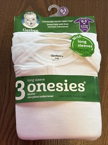 Gerber Onesies Brand 3-Pack Organic Long Sleeve Bodysuits White 0-3 Mo. - Picture 1 of 13