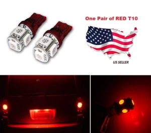 192 194 W5W 168 Xenon Brand New 2 Pcs Red T10 5-SMD Wedge 5050 LED Light Bulbs - Picture 1 of 3