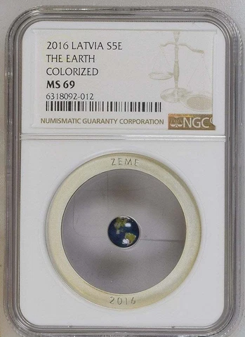 2016 ZEME The Earth 5 euro Coin Latvia Silver & Perlucor Mintage 5000 NGC MS 69 Cover