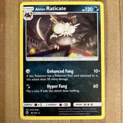 Pokemon SM Burning Shadows, Alolan Raticate 82/147 Rare NM  - Image 1 of 2