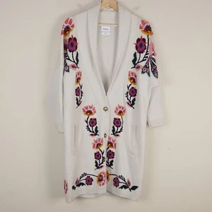 Barrie Scotland 100% Kaschmir Beige Blumen Knopf Oversize Strickjacke Damen XS - Bild 1 von 19