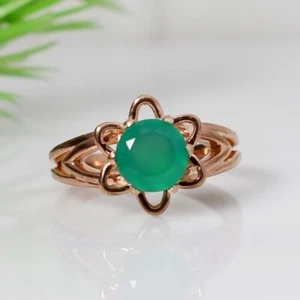 Natural Green Onyx Flower Ring 925 Sterling Silver Statement Ring Wedding Gift - Picture 1 of 3