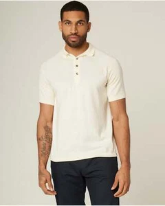 PEREGRINE Jones 3 Button Polo Sweater in Off White - Large BNWT RRP £145 - Picture 1 of 8