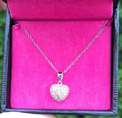 925 Sterling Silver 17" Chain with Dainty Pastel Pink Heart Pendant Posh Couture - Image 1 of 3