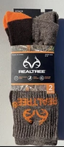 NWT Real Tree Men's Crew Half Cushion Socks 2-Pack Brown / Orange 6-12 - Picture 1 of 2