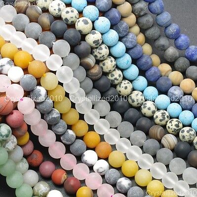 Natural Matte Frosted Gemstone Round Loose Beads 4mm 6mm 8mm 10mm 12mm 15  Pick • 3.85€