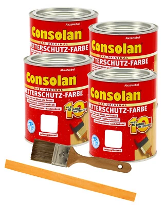 Consolan Holzfarbe Wetterschutzfarbe 3L Farbwahl Deckfarbe + Pinsel + Rührstab - Bild 1 von 4