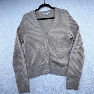 Liz Claiborne Women's Beige Basketweave Knit V-Neck Button Front Cardigan Large - Picture 1 of 10